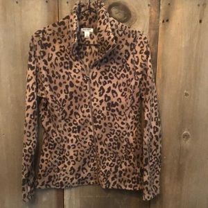 NWOT Old Navy Fleece Jacket in Brown Animal Print Size Medium Full Zip